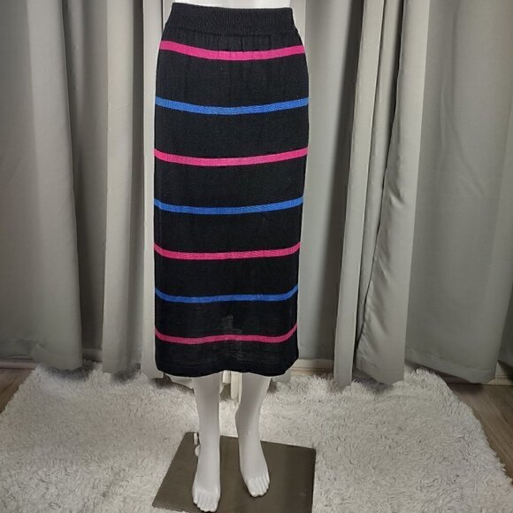Regatta Sport Women's Wool Blend Multi Color Striped Stretchy Midi Skirt Size L - Picture 1 of 10